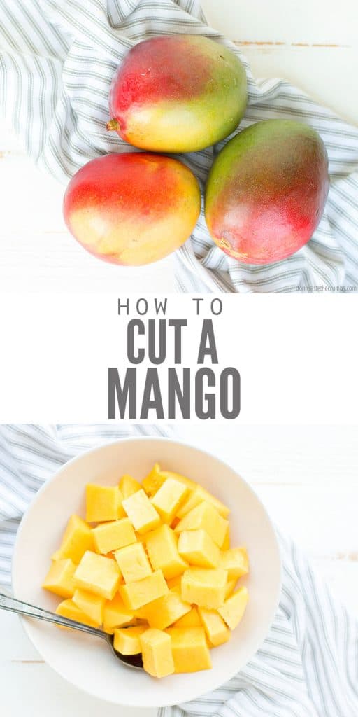 Easiest method for how to cut a mango without a peeler or peeling it! My favorite hack to cut it in half, slice it or dice it, without a glass or cup!