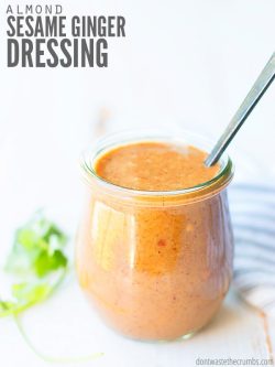 The BEST sesame ginger dressing recipe - easy, creamy and better than store-bought. Great over Asian, Japanese or Chinese dishes, it's quick & healthy! :: DontWastetheCrumbs.com