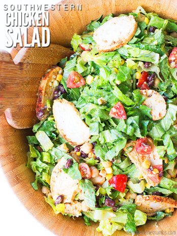 Easy recipe for southwest salad with cilantro lime dressing vinaigrette. As-is it's vegetarian, or add chicken. Way better than Wendy's and McDonald's! :: DontWastetheCrumbs.com