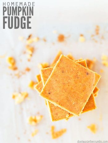Easy homemade pumpkin fudge uses 5 simple ingredients that you probably already have! Foolproof recipe and has a delicious old fashioned flavor I love! :: DontWastetheCrumbs.com