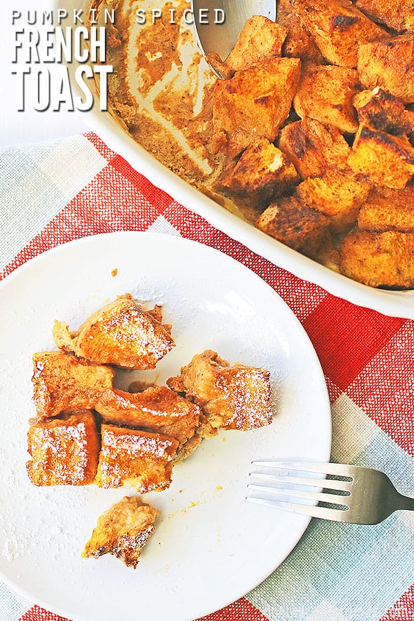 My kids LOVE this Overnight Pumpkin French Toast Casserole. It's a healthy breakfast recipe that is easily whipped up the night before, making a super fast breakfast. This easy breakfast recipe tastes like pumpkin pie and costs less than $4 for a whole pan!