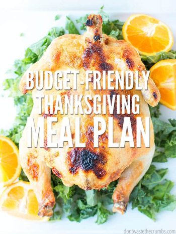 Free thanksgiving dinner meal plan including traditional dishes, gourmet sides, and dessert ideas! Save time with this premade food menu and shopping list. :: DontWastetheCrumbs.com
