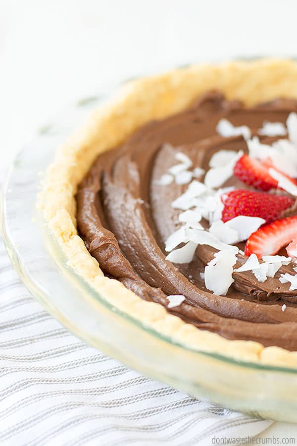This chocolate pie can be made with either graham cracker crust or homemade pie crust. Both are delicious and easy to make.