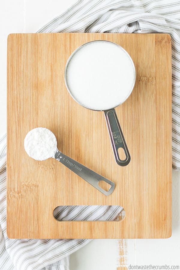 Homemade powdered sugar needs only two easy-to-find ingredients to make: granulated sugar and cornstarch. 