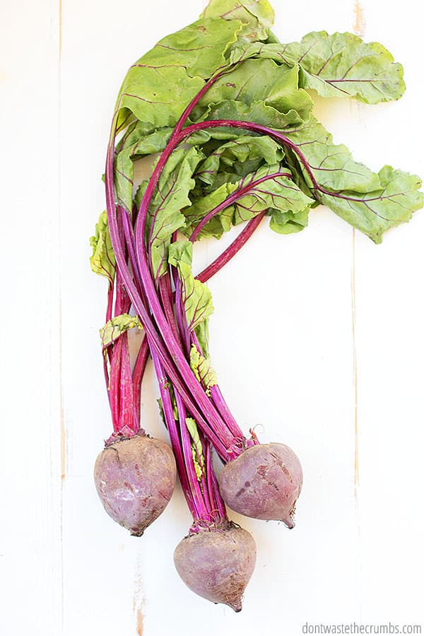 If you prefer beets with the stems on, you can saute the leaves with olive oil and garlic for a delicious side dish!