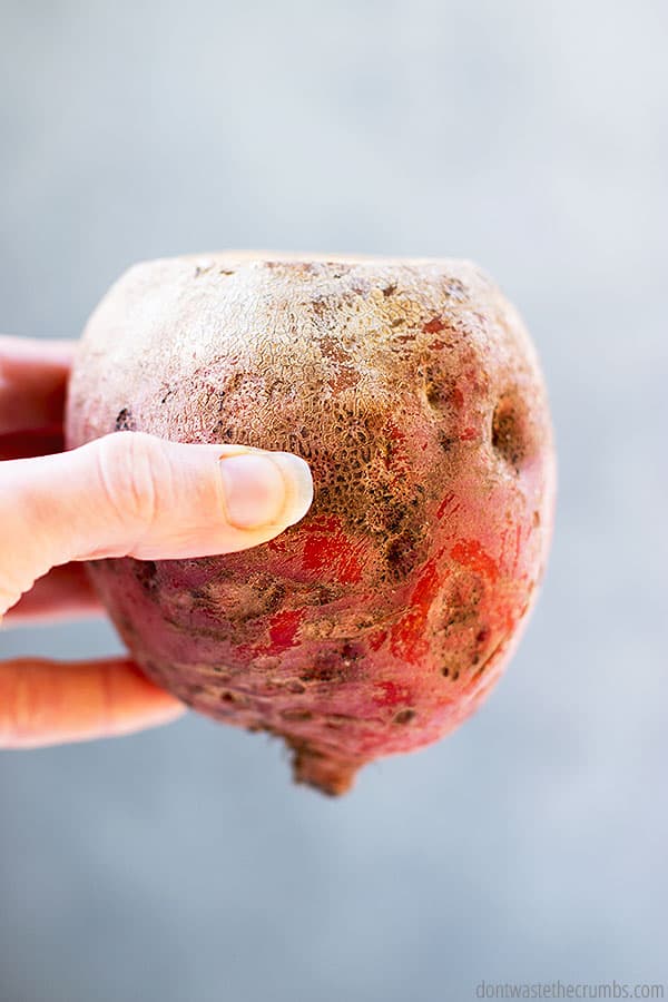 Beets can be chosen with or without stems. Roast the unpeeled roots in foil for a sweet and earthy flavor.