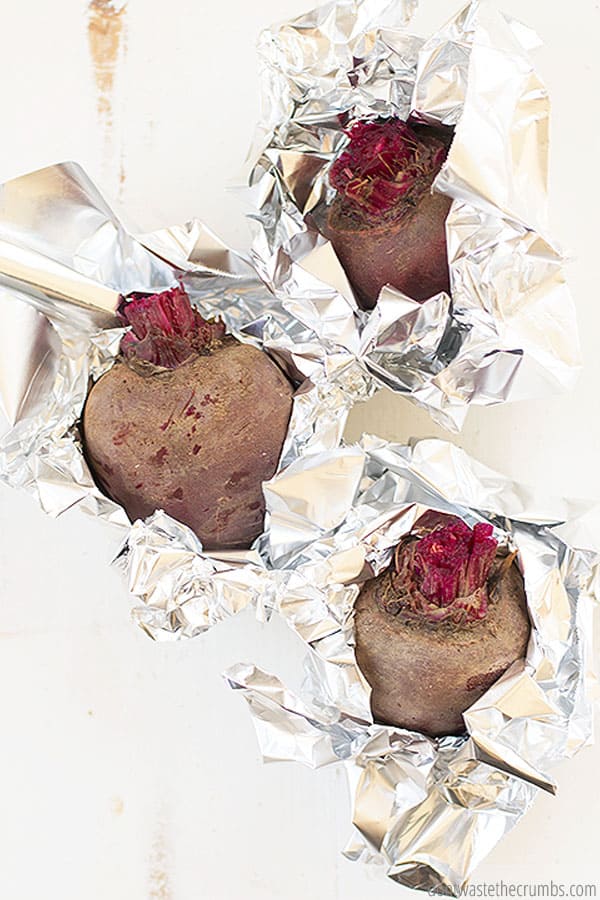 It is easiest to roast unpeeled beets in foil, for a satisfying sweet taste!