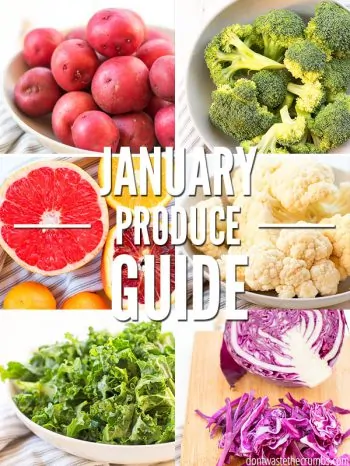 Enjoy this In Season Produce Guide for January with fresh fruits, vegetables and recipe inspirations to help you cook wholesome meals for the whole family this winter. ::dontwastethecrumbs