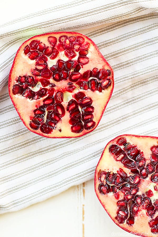 Lucky for us, these little gems are also still in season in December! Pomegranates add such beautiful color to recipes. Their taste is juicy, sweet and astringent.