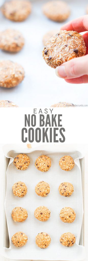 These easy Healthy No Bake Cookies are naturally gluten free and low in sugar, using just a handful of ingredients like peanut butter, oats and chocolate chips.