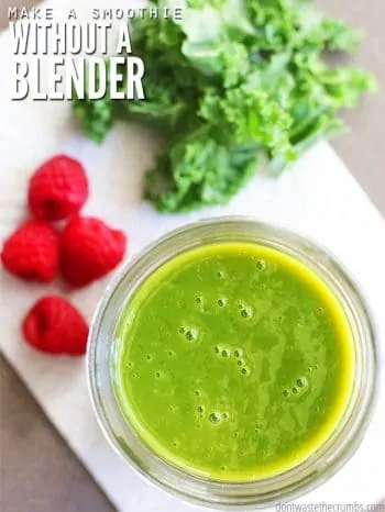 Learn how to make a smoothie without a blender with 3 ingredients and this simple tutorial. Perfect when your blender breaks or if you don't have one! :: DontWastetheCrumbs.com