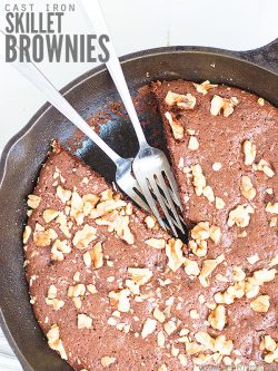 This easy recipe for Cast Iron Skillet Brownies is so chocolatey, delicious, and versatile! Cook it on the stove, in the oven, or over an open flame! Makes for the perfect dessert any time of the year! Serve with a dollop of homemade whipped cream or my homemade vanilla bean ice cream!