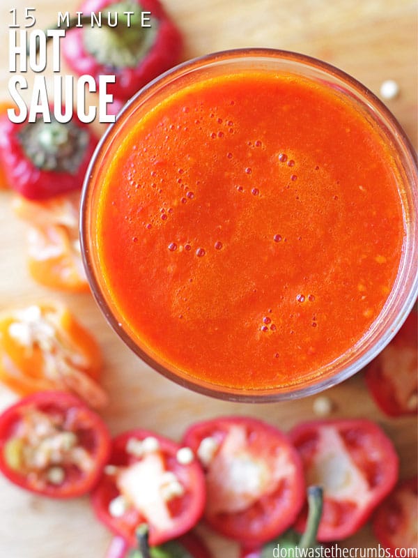 We love this easy recipe for homemade hot sauce that tastes just like Frank's hot sauce! It's ready in 15 minutes and can be tailored to mild, medium or hot - however you want. It's even better 1-2 days later, so make a big batch! :: DontWastetheCrumbs.com