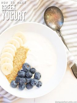 Learn how to make homemade Greek yogurt from regular yogurt with this simple tutorial! You can use homemade greek yogurt for dessert & breakfast recipes.