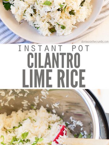 This quick and delicious Instant Pot Cilantro Lime Rice (Chipotle Copycat) is ready in only 4 minutes! Easily use white or brown rice! #dontwastethecrumbs