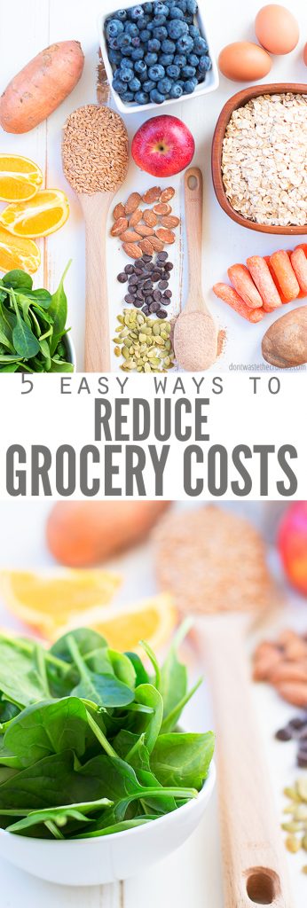 Here are 5 Fail-Proof Ways to Reduce Grocery Spending and still eat healthy! Learn about how meal planning and paying with cash can help you save on food! #dontwastethecrumbs.com