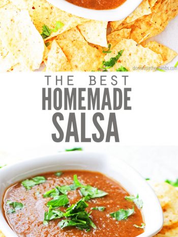 Try this quick and easy Homemade Salsa Recipe. Made with simple on-hand ingredients. Versatile for just enough spice and delicious flavor! Enjoy on taco night with homemade corn tortillas and our simple guacamole recipe!