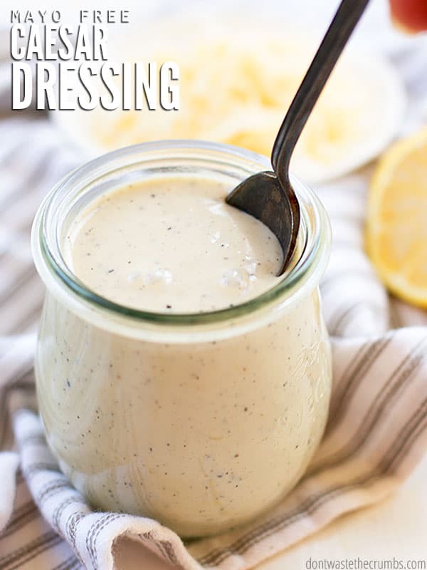 This flavorful, quick and easy No-Mayo Caesar Salad Dressing is made with healthy probiotics, and can be made dairy-free.