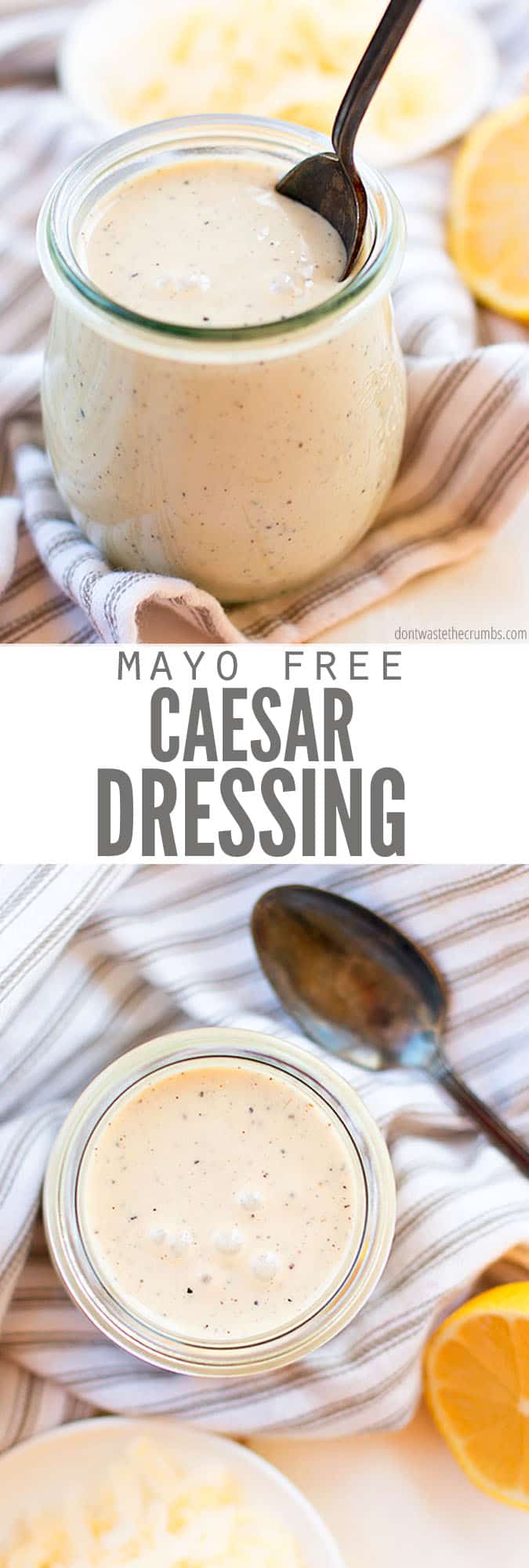 This flavorful, quick and easy No-Mayo Caesar Salad Dressing is made with healthy probiotics, and can be made dairy-free.