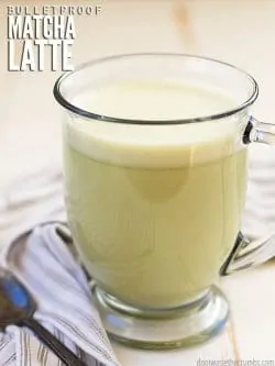 Skip coffee with this easy recipe for a bulletproof matcha green tea latte. Uses ingredients full of health benefits and a healthy amount of caffeine! :: DontWastetheCrumbs.com