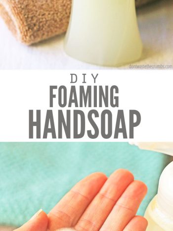Here is a simple recipe for homemade hand soap, using just two ingredients! Learn the secret to homemade foaming hand soap plus a non-foaming version too.