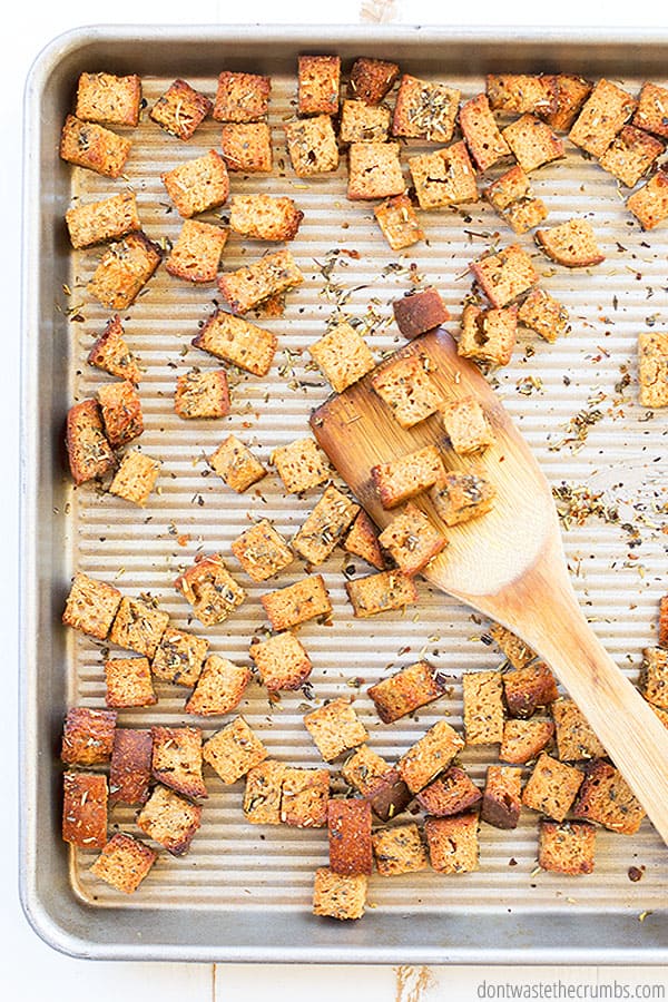 These homemade croutons can be made with allergy friendly bread, whole grain bread, even sourdough bread! The recipe is versatile to whatever you have on hand.