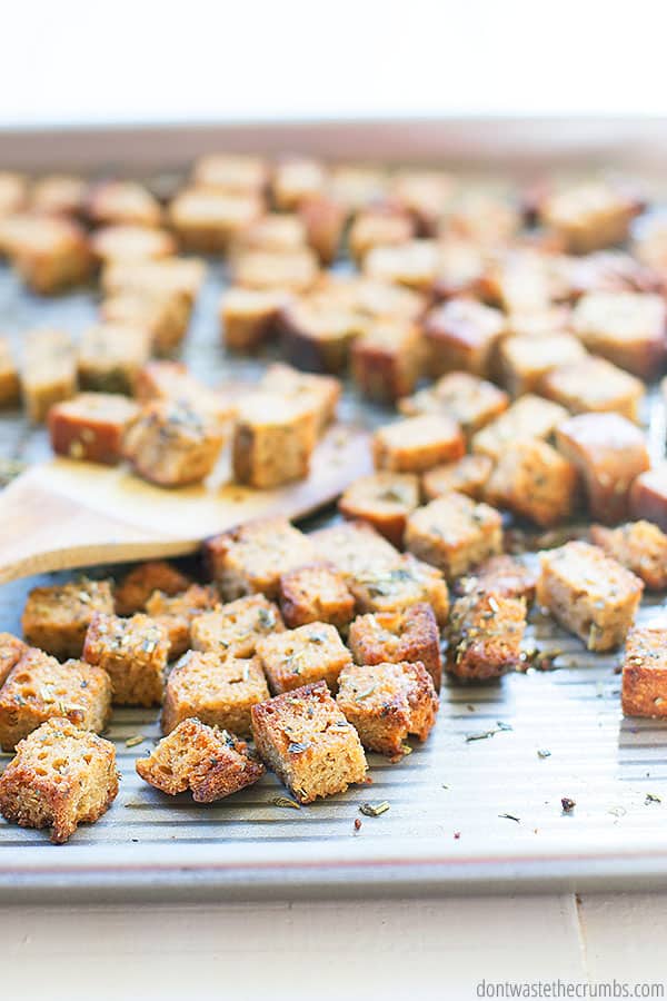 I love serving my homemade croutons with tomato soup or chili. They're great for salads like Caesar salads too!