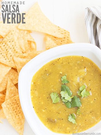 This authentic Salsa Verde recipe uses tangy tomatillos & is so quick & easy to make in a blender! Goes perfectly with your favorite healthy Mexican dishes.