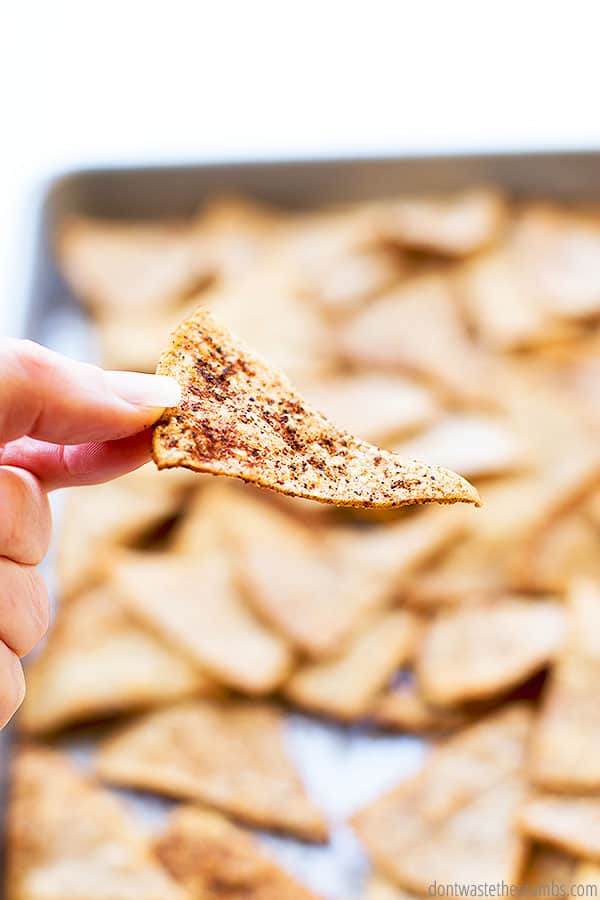 Baked homemade tortilla chips are a wonderful healthy snack for the family, served with homemade salsa or easy homemade guacamole. YUM!