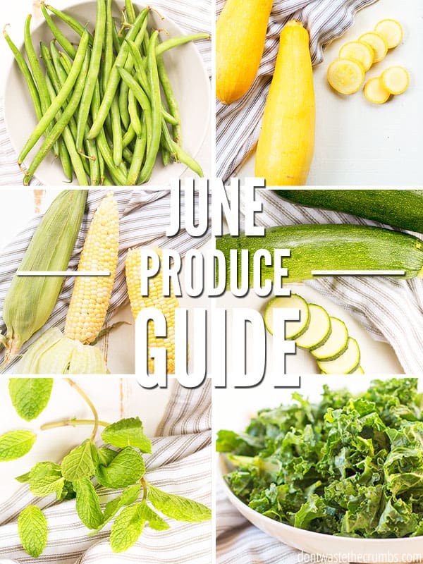 Here is your produce guide for June Seasonal Vegetables. Use this list to help you plan out your summer meals for the next month! Southwestern Corn and Best Kale Salad are on the top of my list! :: DontWastetheCrumbs.com