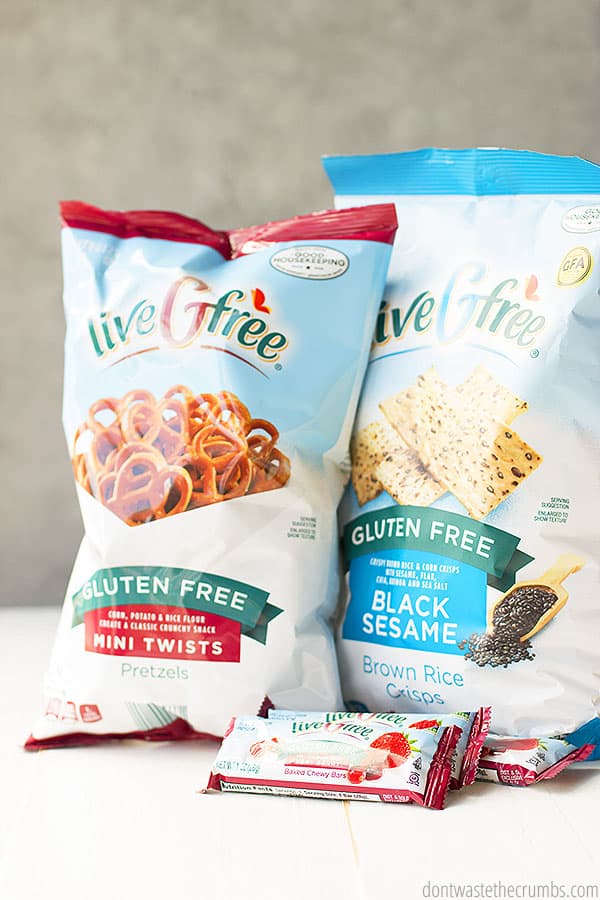 Aldi has delicious gluten free pretzels and GF crisps made of brown rice and sesame seeds! Perfect for snacks or packed lunches for your gluten free family!