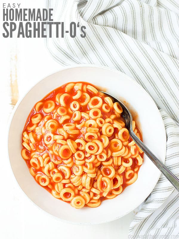 I grew up loving spaghetti o's, but this homemade spaghetti o's recipe is so much better and way healthier. Both kids chose this over the can & it's cheaper too! This easy recipe can be made with ingredients in your pantry, and it's ready in less than 10 minutes. The kids look forward to school lunches with homemade spaghetti o's!!