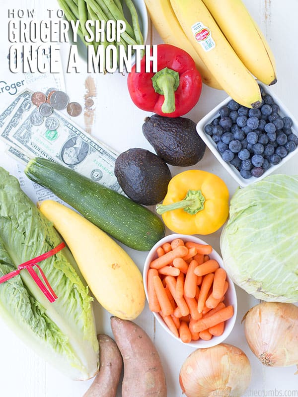 On a budget? Learn how to grocery shop once a month with this helpful guide! I share tips and tricks that will save you money while shopping and planning. :: DontWastetheCrumbs.com
