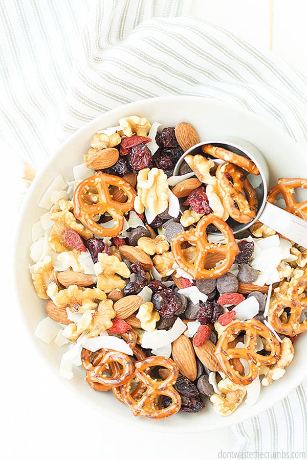 Making your own DIY trail mix is a great way to save money! You can save even more by using your own homemade dried fruit. It is a healthy snack that is awesome to make large batches of!