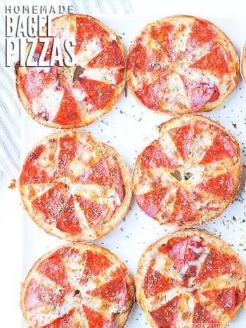 Learn how to make this easy recipe for mini pizza bagels! I share instructions for DIY bagel dough, making the bagel bites WAY better than store-bought. :: DontWasteTheCrumbs.com