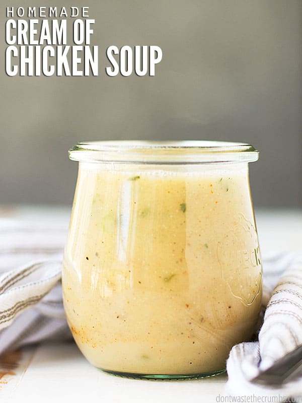 This homemade Cream of Chicken Soup is so quick, easy and versatile. Perfect for all of your recipes from casseroles, to soups, to stews and more! A much healthier option than store-bought canned condensed soup! 