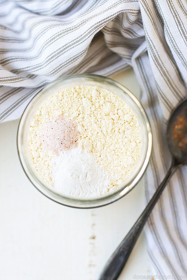 The combined baking powder, salt, and flour just needs to be well mixed in order to create homemade self-rising flour. Which can be used in any recipe!