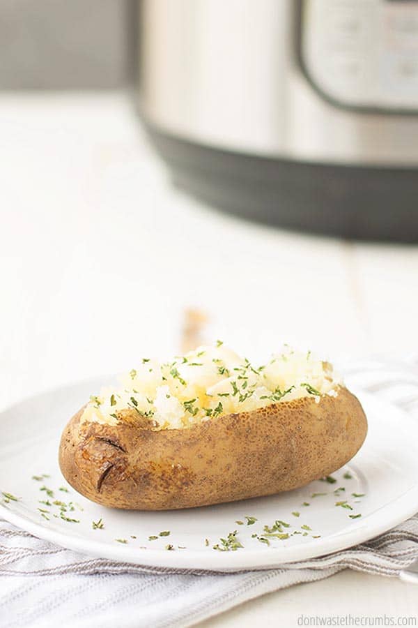 Top the baked potatoes with butter, sour cream, bacon bits, or any number of yummy extras!