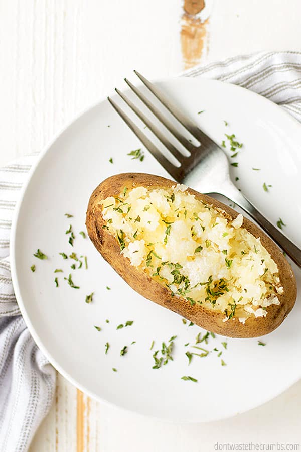 You can eat these baked potatoes alone or use a smaller potato for a quick and flavorful side dish.