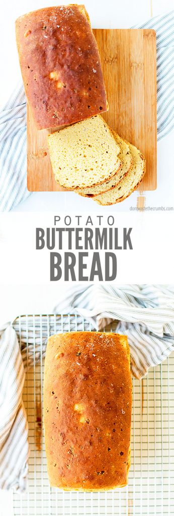 This Potato Buttermilk Bread recipe is a great way to use leftover mashed potatoes! So flavorful & moist and perfect for sandwiches or toast. Serve for dinner with whole roasted chicken and steamed vegetables!