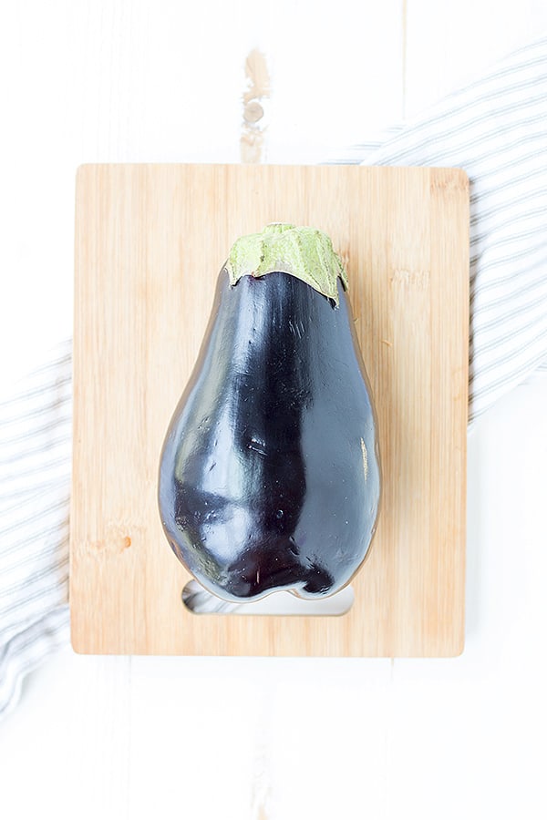 Eggplant on a cutting board. 