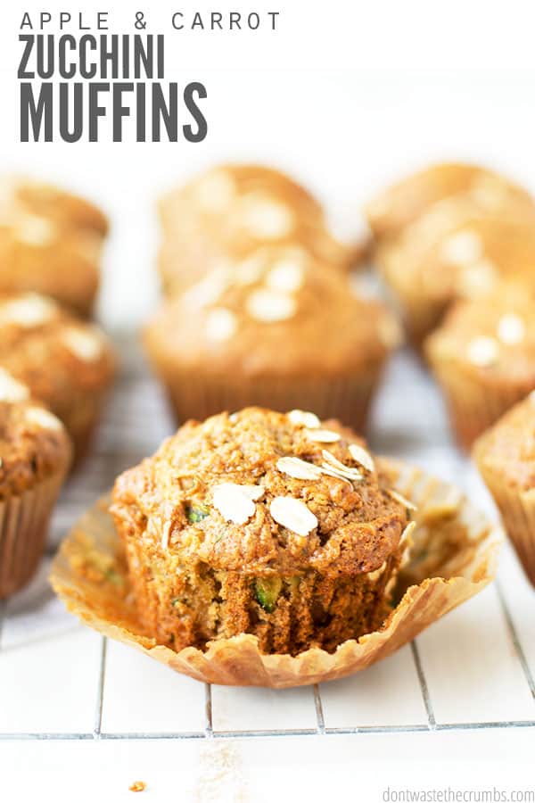 Hands down, our favorite breakfast muffin recipe during the summer - zucchini muffins with apples and carrots! It's an easy recipe, and clean eating with only natural sweeteners. Even the pickiest kids will love these for breakfast, as snacks and even for lunch! Yes, I said lunch! :: DontWastetheCrumbs.com