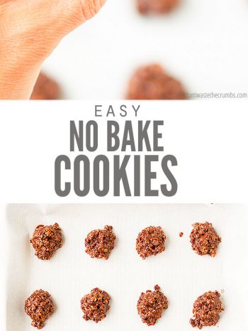 These healthy no bake cookies are naturally gluten-free & low sugar, using a few ingredients like peanut butter, oats & chocolate chips.