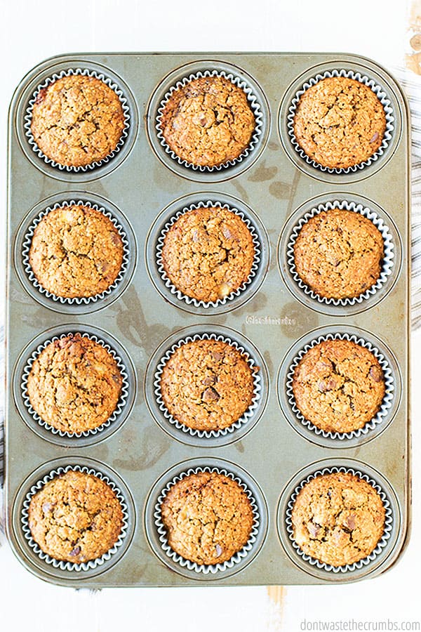 These homemade delicious chocolate chip banana muffins are easy to make. A family staple.