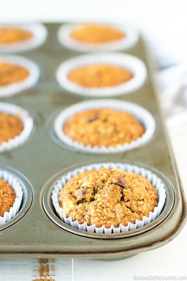 These yummy banana chocolate chip muffins are healthy and made from scratch. 