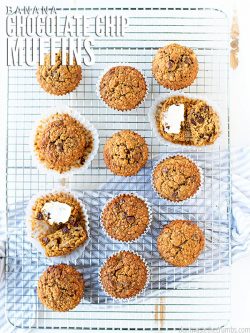 These are easy and homemade chocolate chip banana muffins.