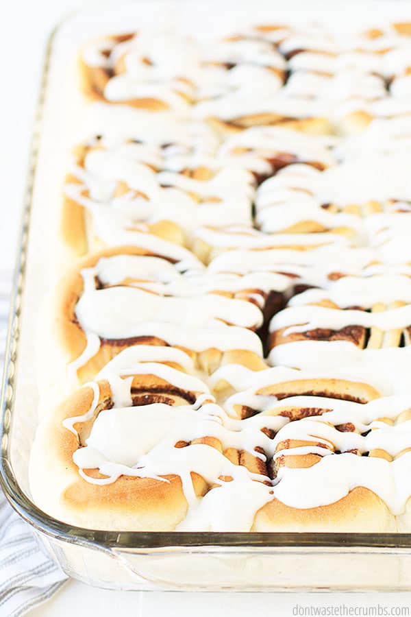 Enjoy these warm homemade cinnamon rolls fresh out of the oven and generously finished with gooey homemade vanilla glaze.