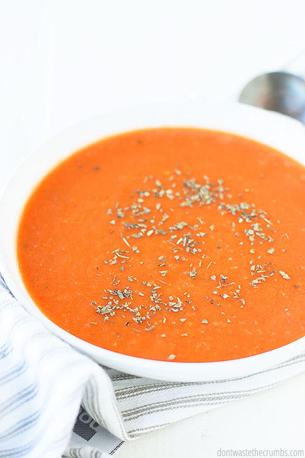 This homemade and easy tomato basil soup is a perfect winter soup to make. Topped with pepper to taste.