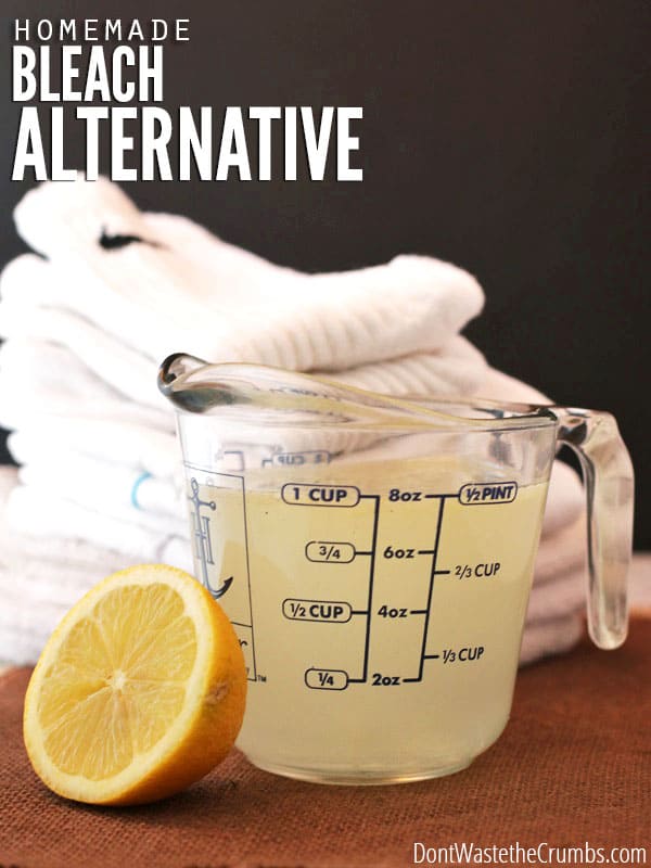 Homemade Bleach Alternative recipe that uses all natural ingredients found in your home and costs 1/3 less than store-bought. Plus it works great too! Also try using my Homemade Laundry Detergent which is perfect for sensitive skin! 