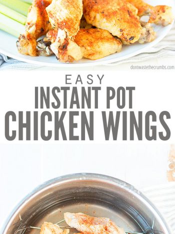These are easy and fast instant pot chicken wings. They are slathered in homemade buffalo wing sauce. Raw ingredients sit in the instant pot waiting to be cooked!
